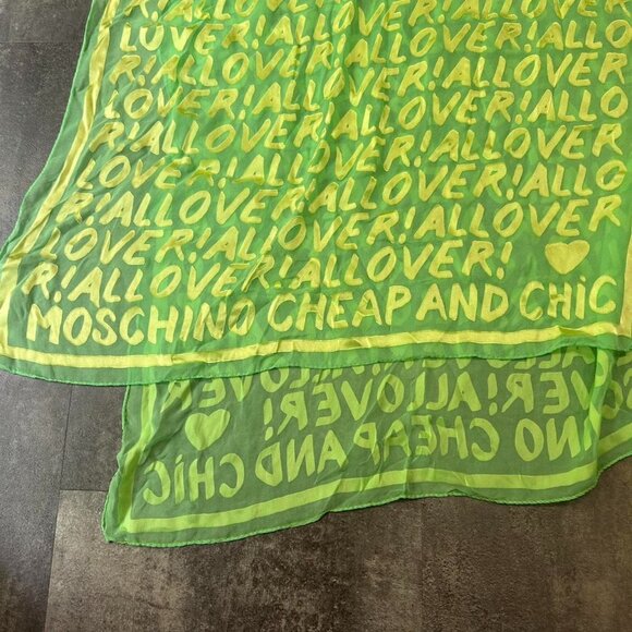 Vintage Y2k Semi Sheer Moschino scarf top Green Logo - Picture 5 of 5